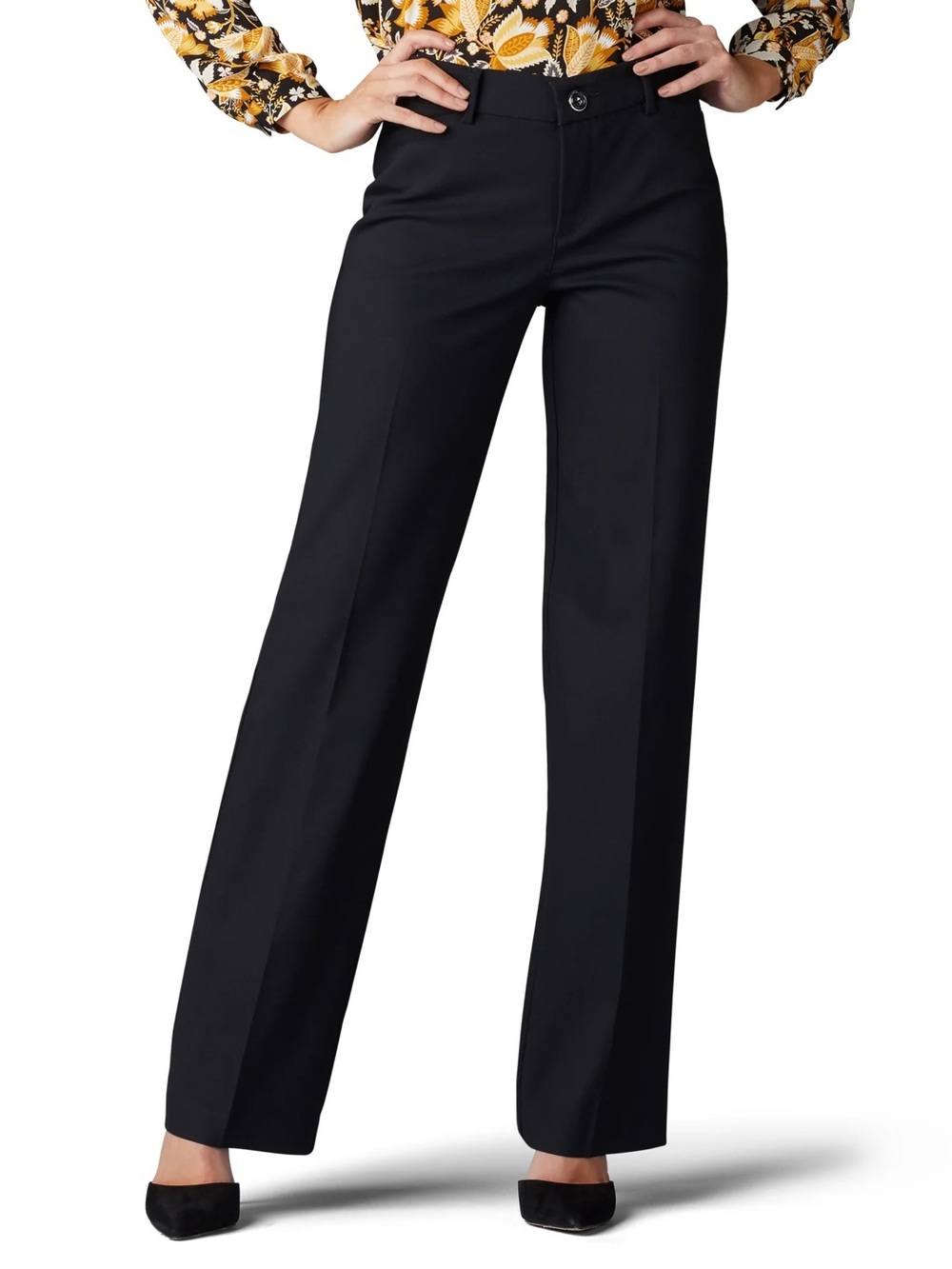 Lee Women's Black Straight-Leg Dress Trousers Pants Flex Motion 10 Medium NWT
